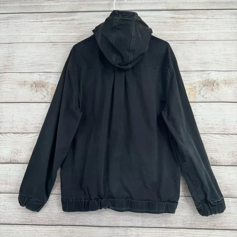 True Religion Canvas 1/2 Zip Hoodie Pullover Mens Medium Black Gray Fade‎